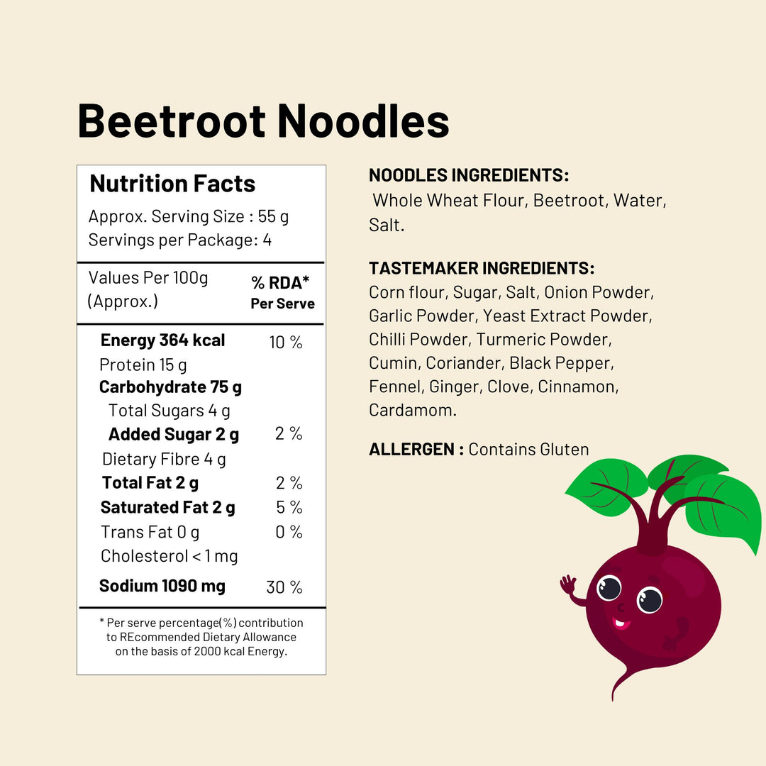 Beetroot Wheat Noodles  220g (2 Packs) | No Maida, Non-Fried, No MSG | Includes Tastemaker