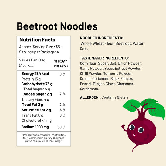 Beetroot Wheat Noodles  220g (2 Packs) | No Maida, Non-Fried, No MSG | Includes Tastemaker