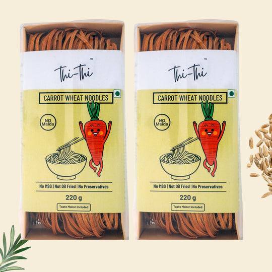 Carrot Wheat Noodles 220g (2 Packs) | No Maida, Non-Fried, No MSG | Includes Tastemaker