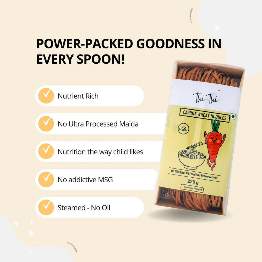 Carrot Wheat Noodles 220g (2 Packs) | No Maida, Non-Fried, No MSG | Includes Tastemaker